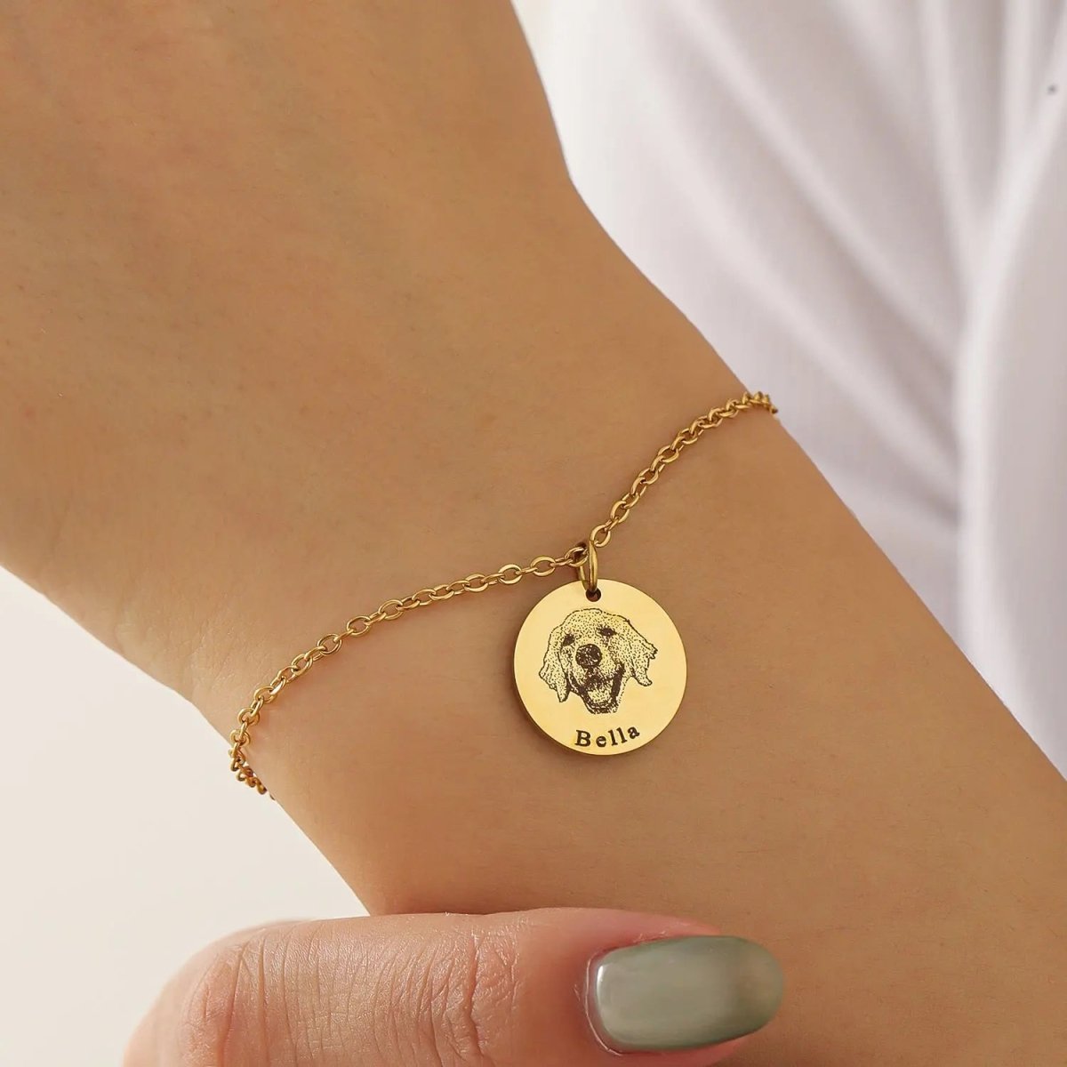 Engraved Pet Portrait Disc Bracelet – Custom Dog & Cat Jewelry in Gold, Silver or Rose Gold - MyFurHero