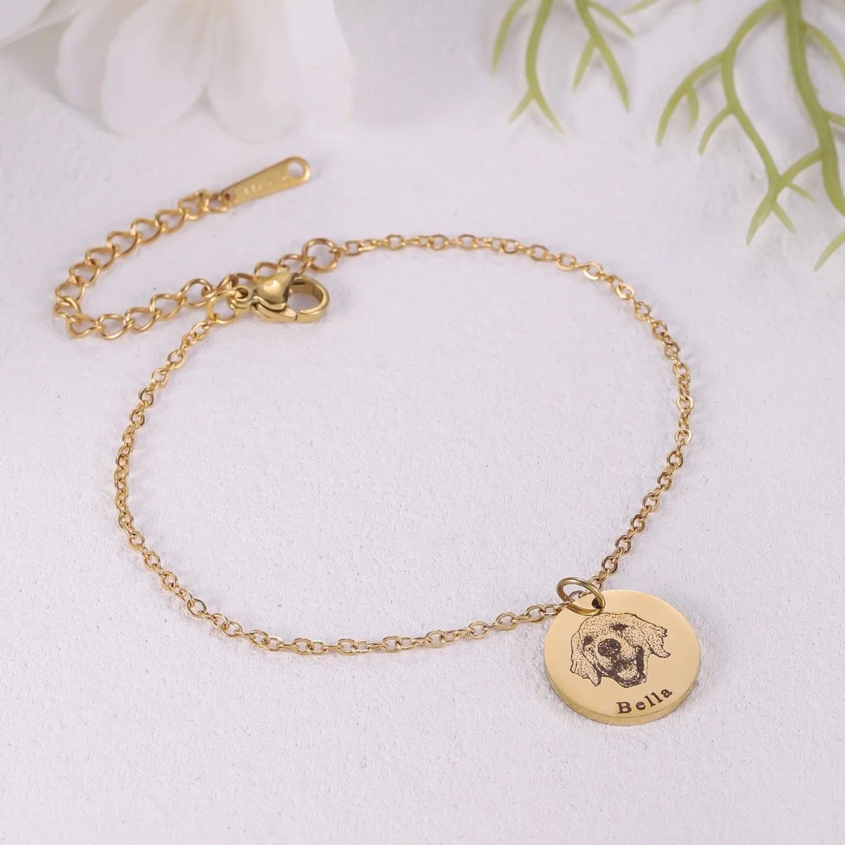 Engraved Pet Portrait Disc Bracelet – Custom Dog & Cat Jewelry in Gold, Silver or Rose Gold - MyFurHero
